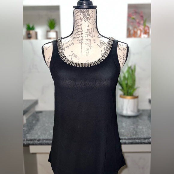 Express - black racer back top with silver beaded detailing - Picture 3 of 4